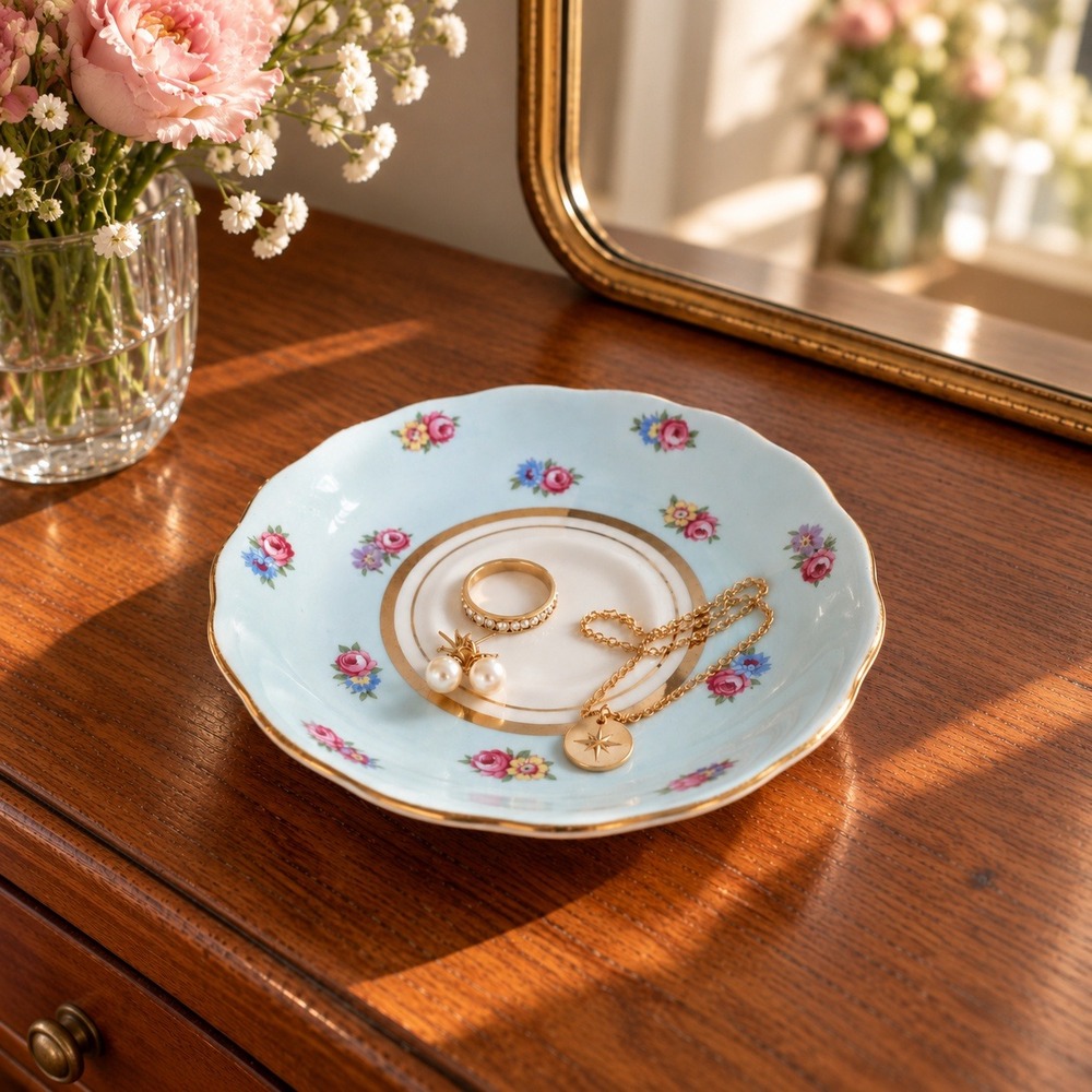 Vintage Colclough Bone China Saucer Floral Gold Trim Jewelry Dish Cottagecore